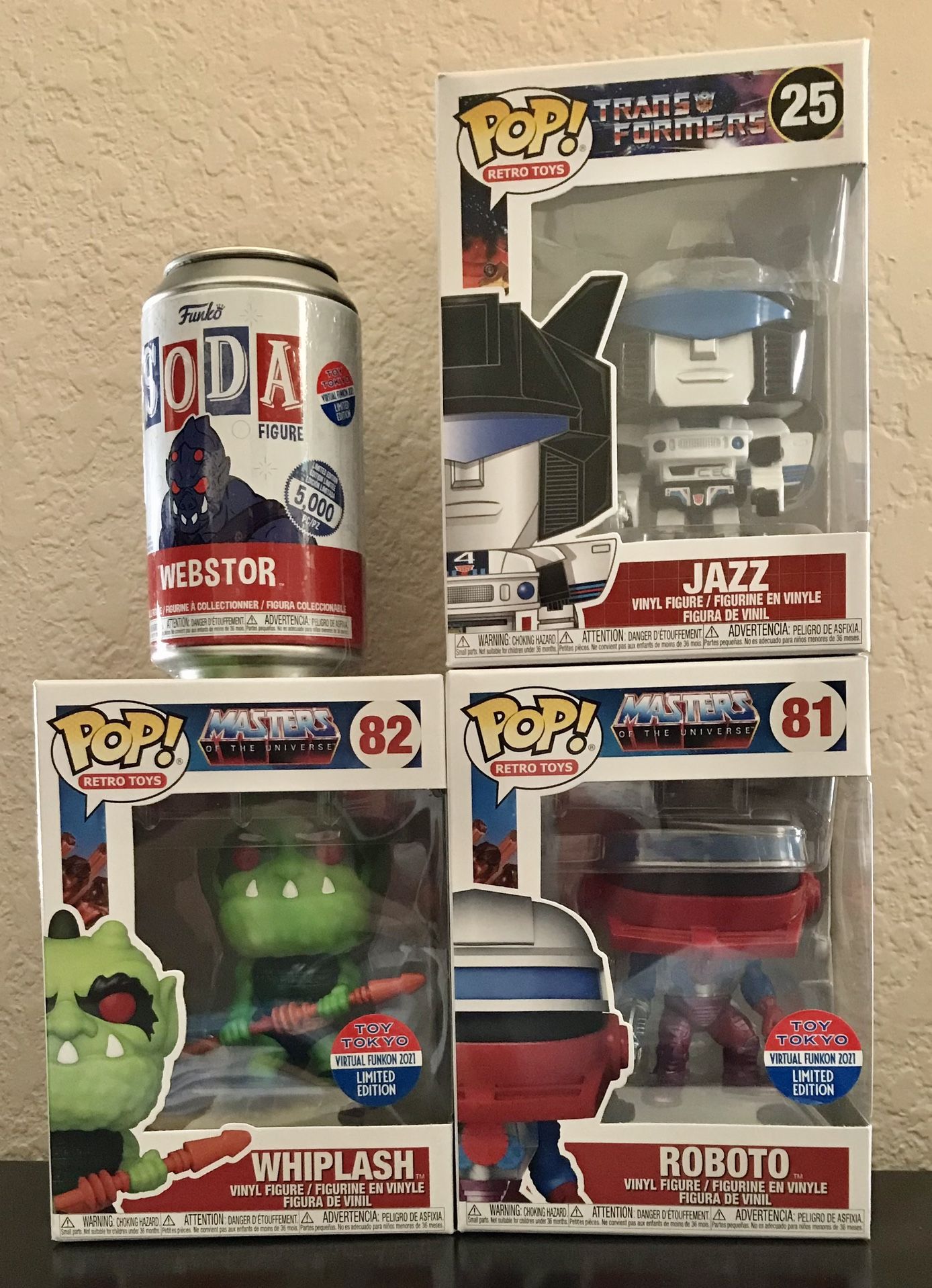 Funko POP! Jazz, Whiplash & Roboto SODA! Webstor Common - Toy Tokyo Exclusive FunKon NEW! All items are New and in Great Condition