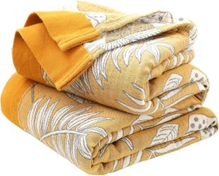 Boho Throw Blanket For Bed 100% Cotton Ultra Soft Rustic Quilt Fall Blanket Floral Printed Farmhouse Decor Bed Blankets,80"×90" All Season Rustic Thro