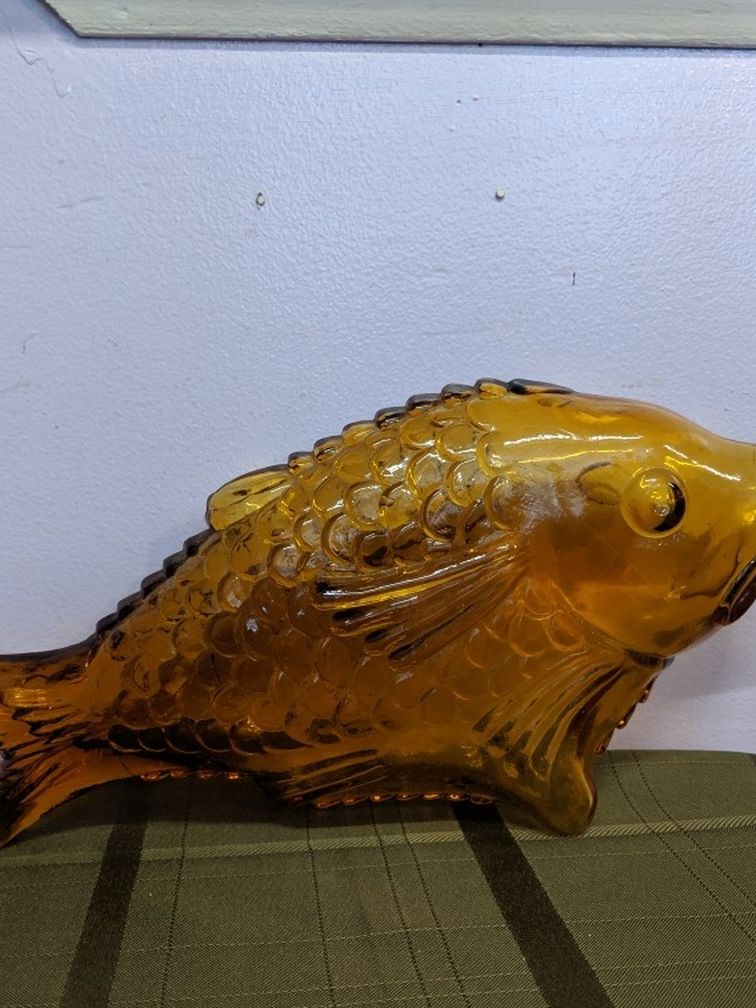 RARE Large Amber Fish Wine Bottle