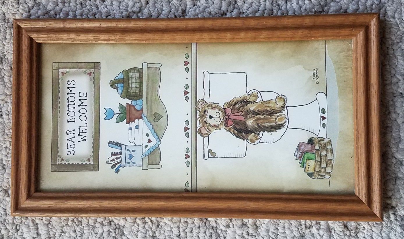 Bear bottoms welcome artwork with wooden frame