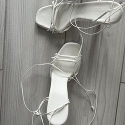 White Strappy Bamboo Heels