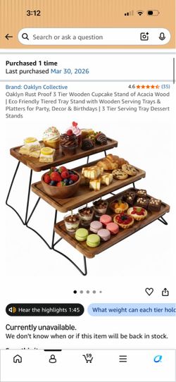 Brand New Collective 3-Tier Acacia Wood Serving Stand