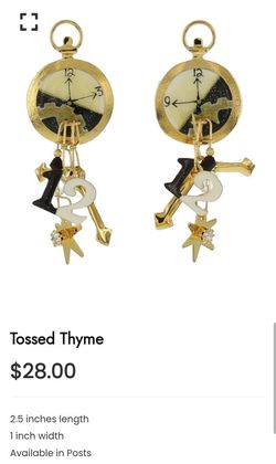 Lunch At The Ritz Tossed Thyme Gold Clock Dangle Earrings
