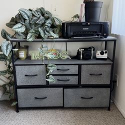 TV Stand with Power Outlet and Fabric Drawers, Gray 