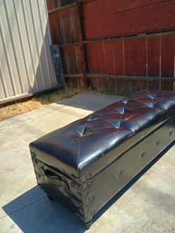 Dark Brown Leather Tufted Storage Bench