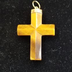 Cross Tigers Eye And 18kt Yellow Cap