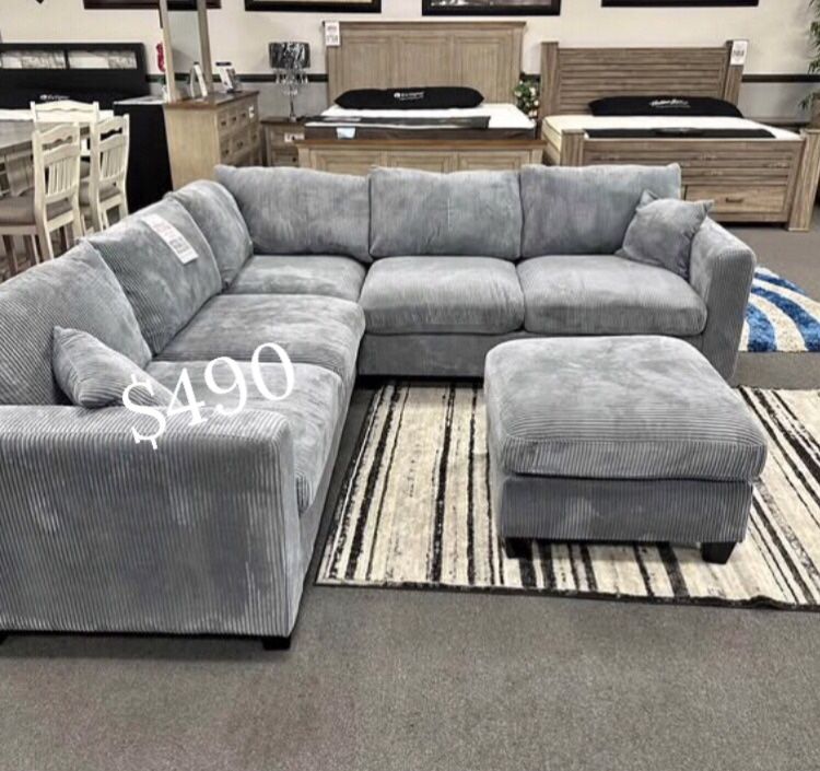 4-pc Sectional Sofa  With Ottoman Grey  Corduroy 