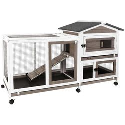 PETSCOSSET™ (RAB14-GREYWHITE) Deluxe Two-Story Rabbit Hutch 