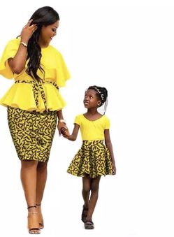 Plain top and Ankara skirt for mummy yellow color