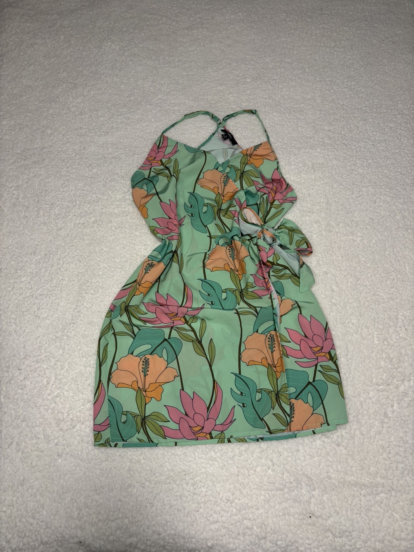 Lulus Women Green Floral Hit The Resort Wrap Mini Dress