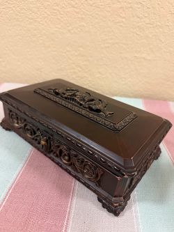 Vintage Ornate Carved Wooden Trinket Box 9.5" x 5.75" x 3.75"