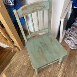 Small Wooden Chair - Blue/green Distressed Paint 