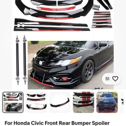 For Honda Civic Sedan Front Rear Bumper Spoiler Body Kit Splitter Side Skirt