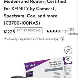 NETGEAR N600 8 x 4 WiFi Cable Modem and Router; Certified for XFINITY by Comcast, Spectrum, Cox, and more (C3700-100NAS)