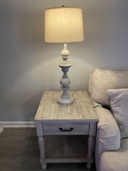 Pair of Rustic Side Tables & Matching Lamps (4-Piece Set)