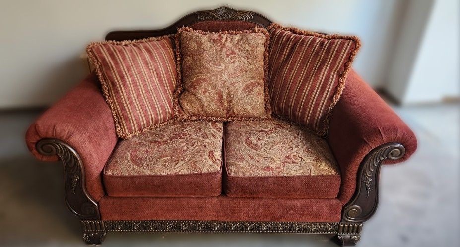 Maroon And Gold Couch Loveseat (Read Description)