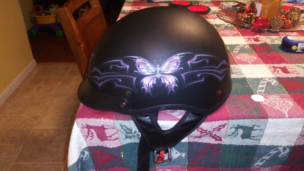 VCAN Cruiser Intricate Butterfly Flat Black Large Half Helmet /large