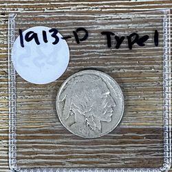 Buffalo Nickel Type 1 1913-D Coin