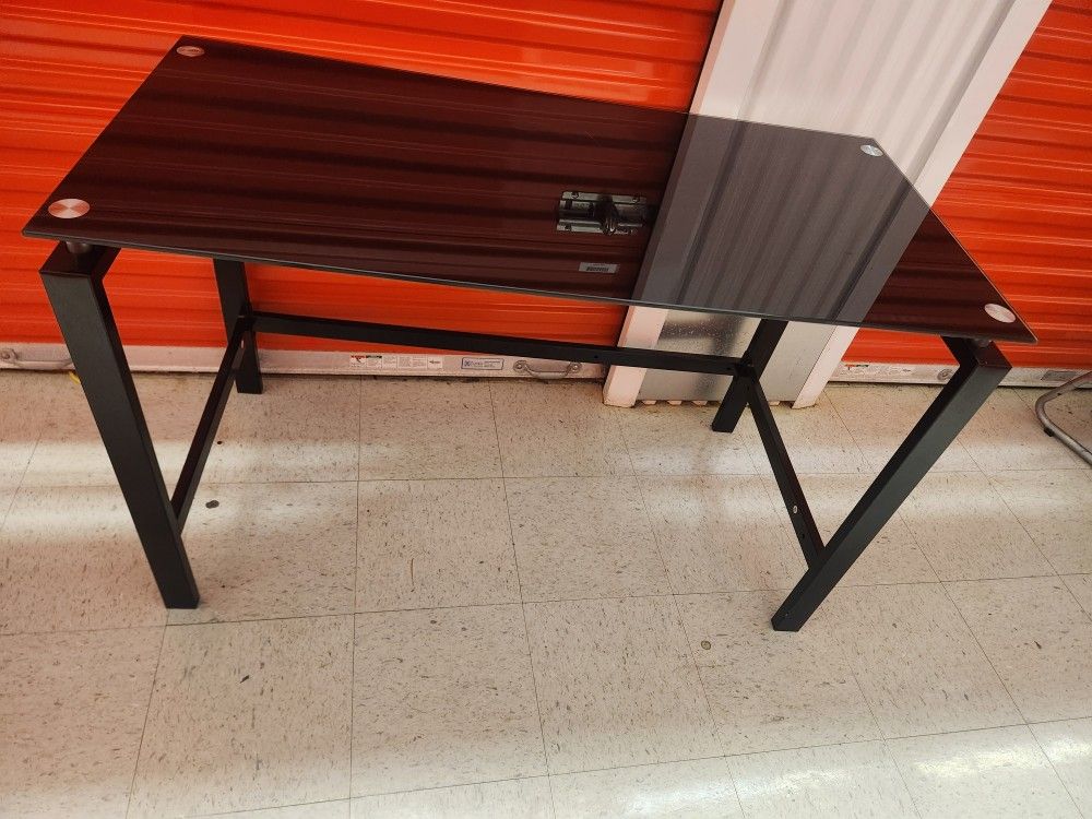 Black Metal Desk With Black Tempered Glass Top