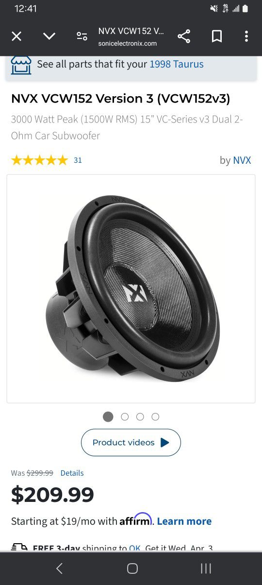 NVX 15IN SUB AND AMP 
