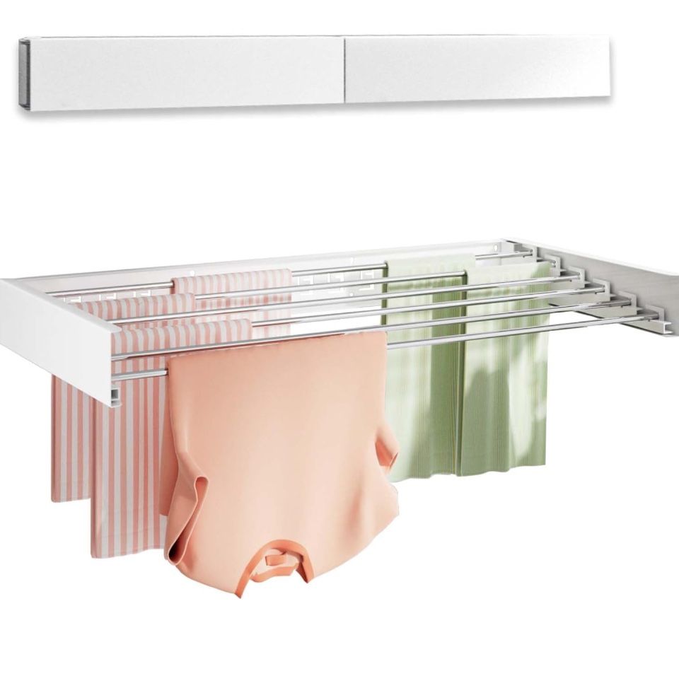Vikaqi Wall Mounted Clothes Drying Rack 40 inches, Foldable Wall Mount Laundry Drying Rack Folding Indoor, Drying Rack Clothing Collapsible, Towel Dry