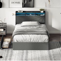 Full Bed Frame With Headboard with charging station