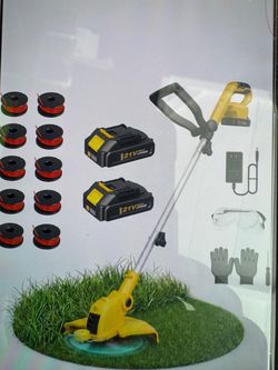 Cordless grass trimmer Adjustable 10 spare reels two batteries