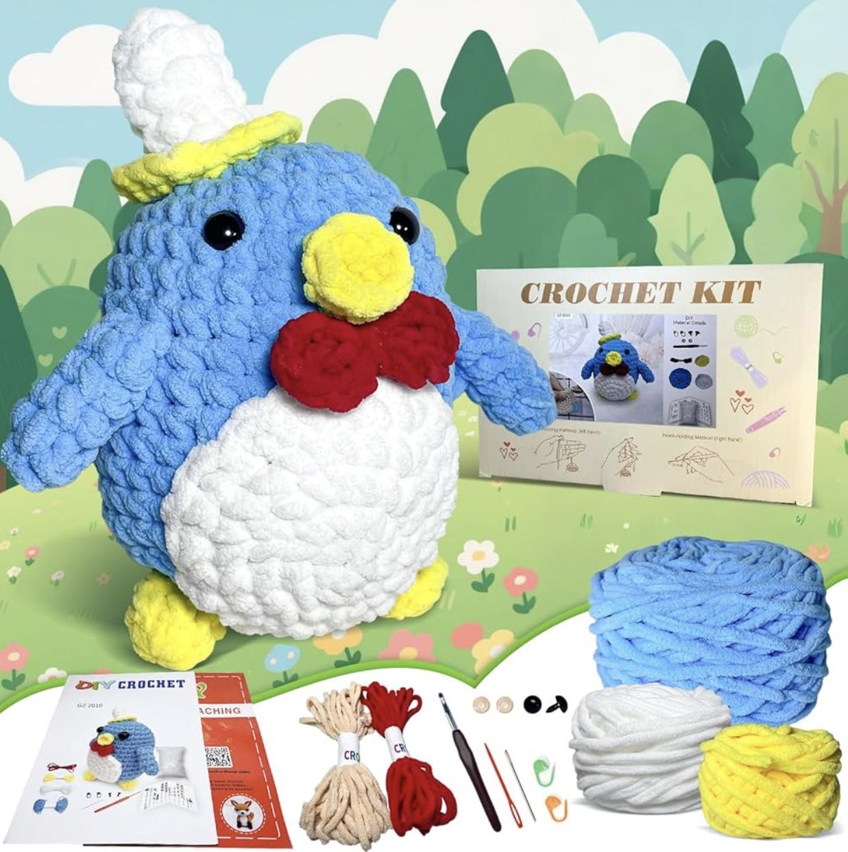 Crochet Kit for Beginners, Large Penguin, Step By Step Knitting for Kid & Adults