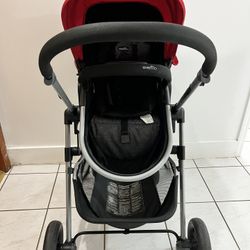 Evenflo Baby Stroller with Canopy & Cup Holders – Black/Gray with Red Cover