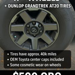 OEM Toyota 4Runner 17” Wheels + Dunlop Grandtreck AT20 Tires - 265/70R17