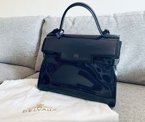 DELVAUX PVC Tempete Dark Night Bleu De Prusse navy flap satchel bag