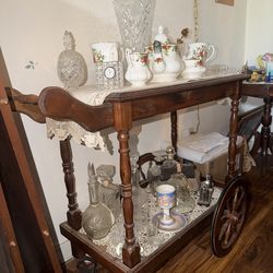 Antique Wooden Tea Cart / Serving Trolley on Wheels