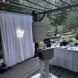 Iridescent sequin Backdrop With Sign