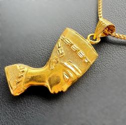 Jewelry 18k hollow yellow gold Egyptian queen nefertiti mask Pendant charm