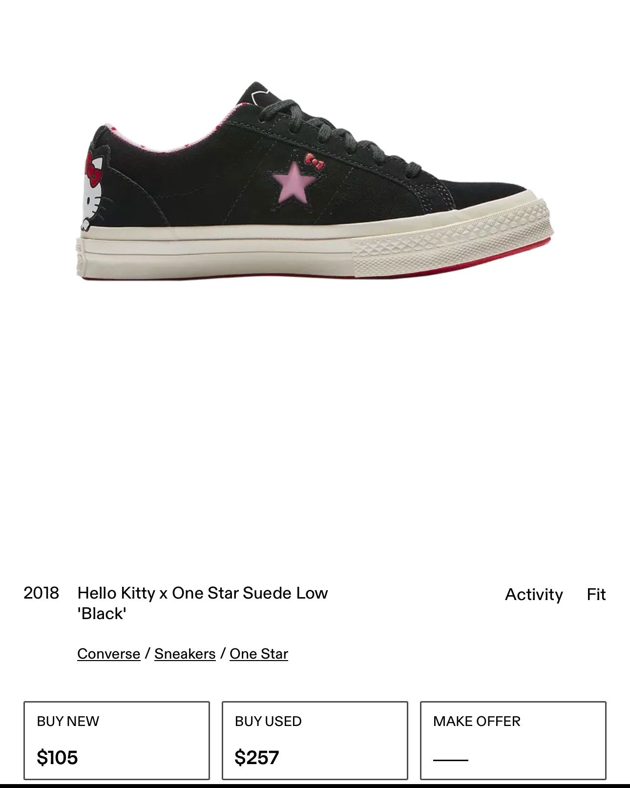Hello kitty One star Black Suede Shoes