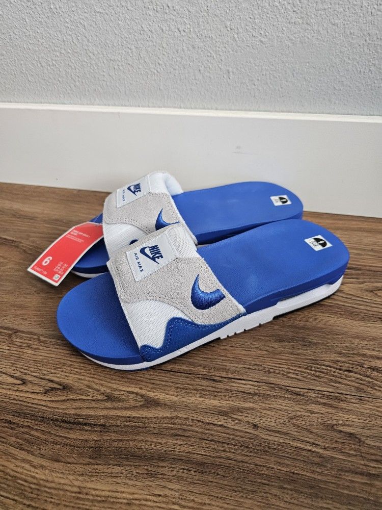 New Nike Air Max 1 Slides Sandals Men’s Size 6 Royal Blue White Gray FJ4007 100