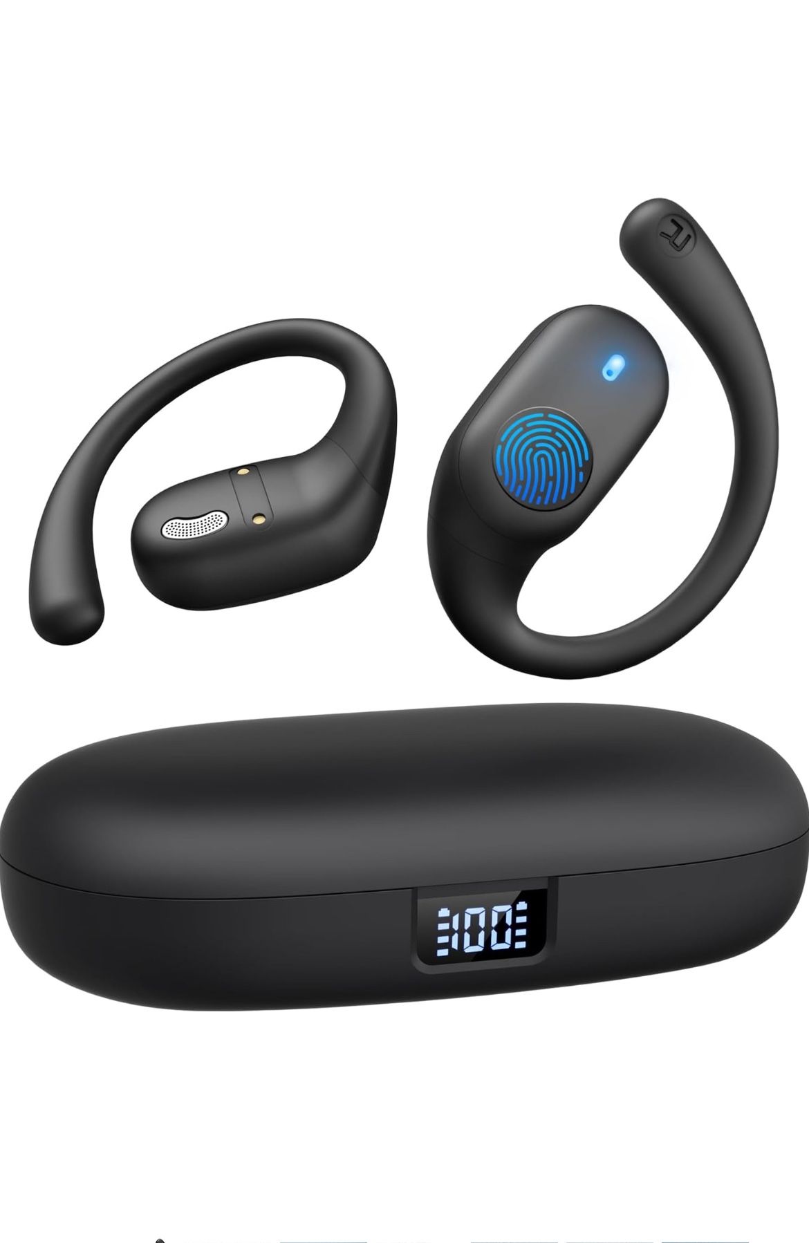 Open Ear Headphones, Bluetooth Headphones 5.3 Sports with Smart Digital Display, 36H Playtime, IP54 Waterproof, Wireless Earbuds Lightweight Design Fi