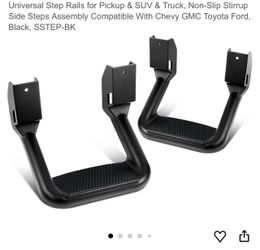 2 Pcs of Aluminum Side Hoop Steps, Universal Step Rails for Pickup & SUV & Truck, Non-Slip Stirrup Side Steps Assembly Compatible With Chevy GMC Toyot