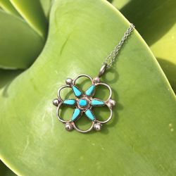 Sterling silver turquoise necklace pendant old pawn vintage