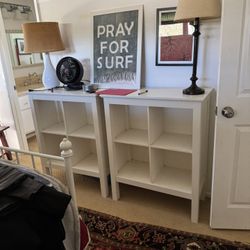 Two White Wood 4-cubby Consoles 