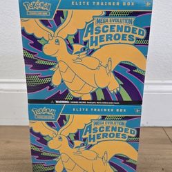 For Sale:
Brand New in Box Pokemon Trading Card Game TCG Mega Evolutions Ascended Heroes Elite Trainer Box ETB