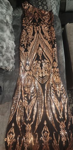 Fashion Nova Ana Sequin Gown Black Rose Gold Size L