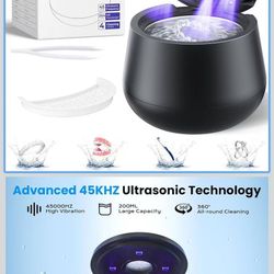 45kHz Ultrasonic Retainer Cleaner, 200ML Dental Cleaning Machine for Dentures, Mouth Guards, Braces, Aligner, Toothbrush Jewelry, UV Denture Cleaner w