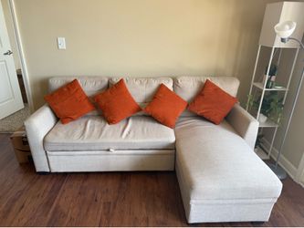 Convertible Sectional Sleeper Sofa with Chaise – Beige/Cream