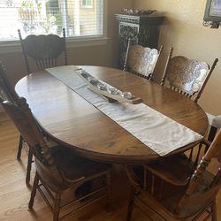Vintage Solid Oak Dining Table And Chairs
