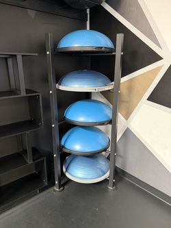 Bosu Ball Rack and 5 Bosu Ball Trainers