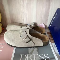 Women's Birkenstock Boston Narrow Fit Taupe Suede Shoes
 SZ39