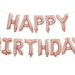 Happy Birthday Pink Gold Balloons Garland Banner
