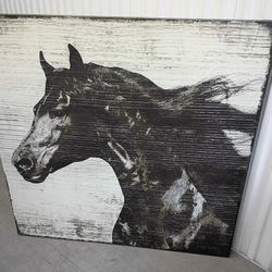 Z Gallerie Canvas Horse Print 47x47, Canvas Glicee Style. Wood Reinforced Frame, Wire Hanger 