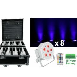 Rockville BATTERY PAR PACK 6RF White (8) Rechargeable Wash Lights+Charging Case